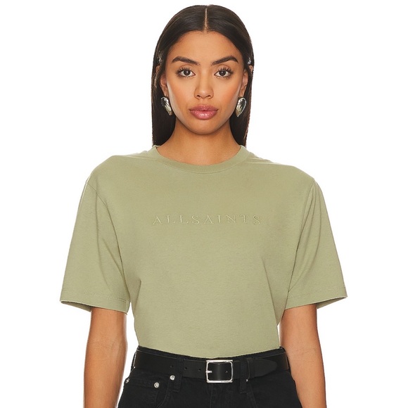 All Saints Women Boyfriend Tee in Sage / Olive Green Medium - Picture 2 of 4